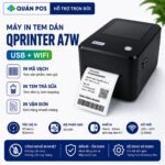 M&aacute;y in tem Qprinter A7W m&agrave;u đen, thiết kế nhỏ gọn, d&ugrave;ng in tem nh&atilde;n, m&atilde; vạch v&agrave; vận đơn.